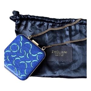 Zagliani Python Leather Clutch – True Blue – Exotic Luxury Designer Bag
